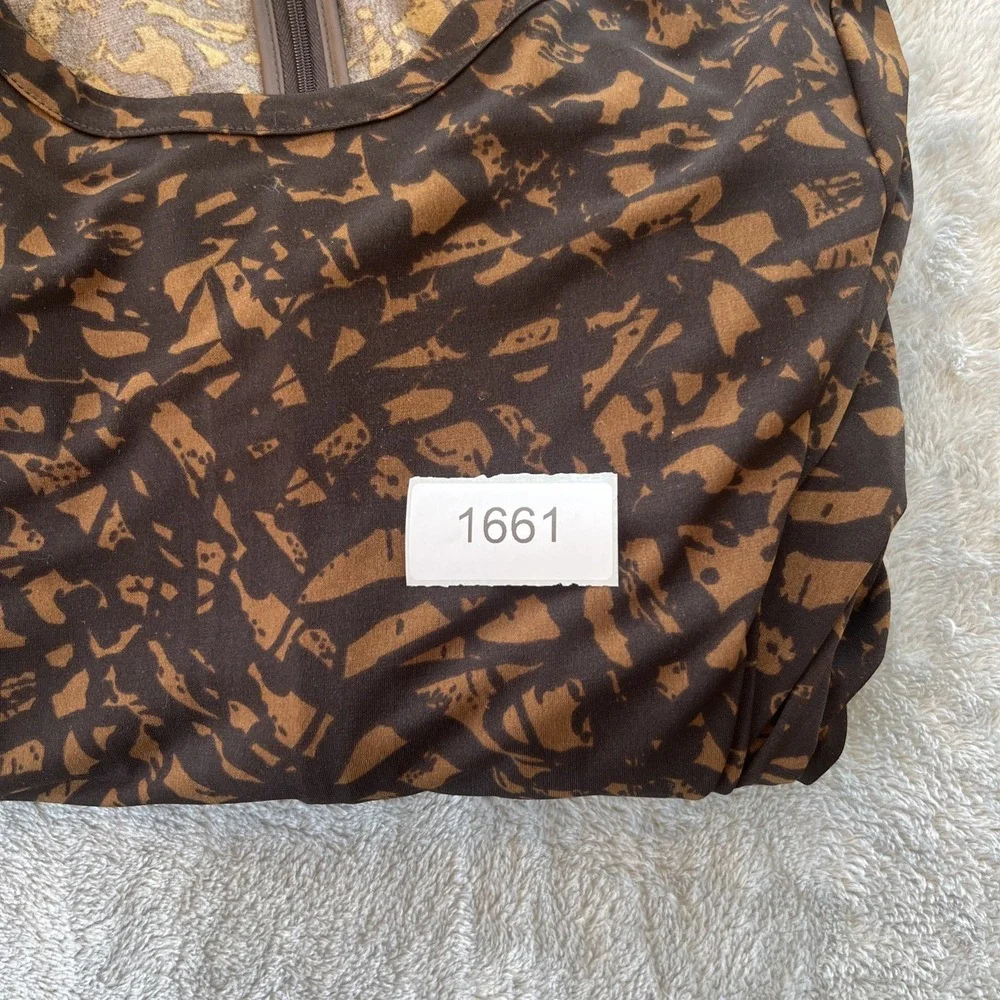 Michael Kors Abstract Print Drop Waist Pleated Dress Brown Black Medium